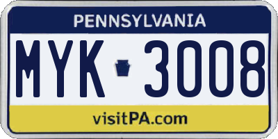 PA license plate MYK3008