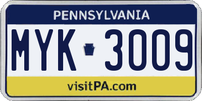 PA license plate MYK3009