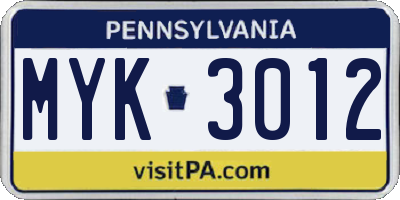 PA license plate MYK3012