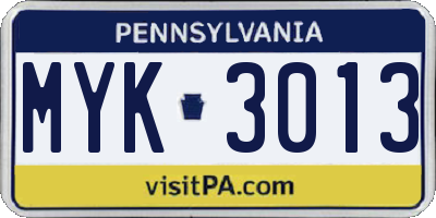 PA license plate MYK3013