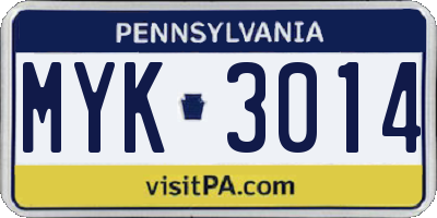 PA license plate MYK3014