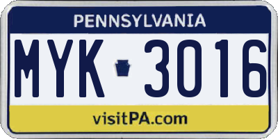 PA license plate MYK3016
