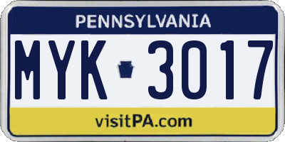 PA license plate MYK3017
