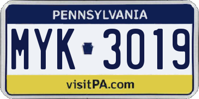 PA license plate MYK3019