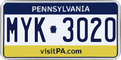 PA license plate MYK3020
