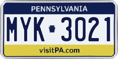 PA license plate MYK3021