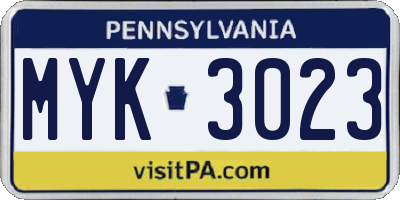 PA license plate MYK3023
