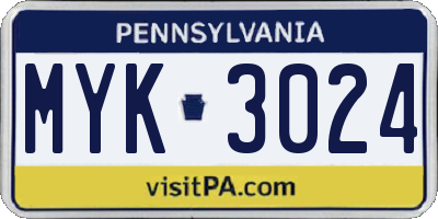 PA license plate MYK3024