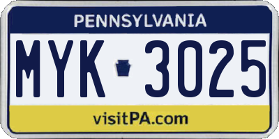 PA license plate MYK3025