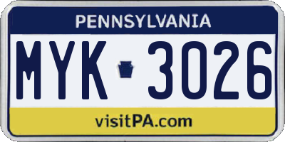 PA license plate MYK3026