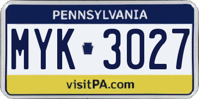 PA license plate MYK3027