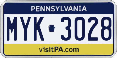 PA license plate MYK3028