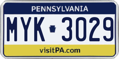 PA license plate MYK3029