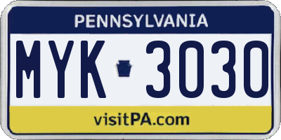 PA license plate MYK3030