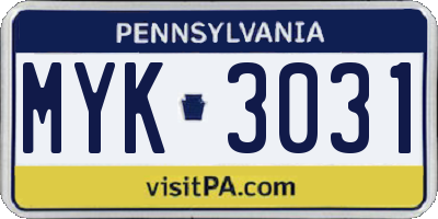 PA license plate MYK3031