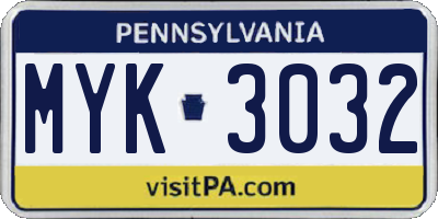 PA license plate MYK3032