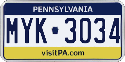 PA license plate MYK3034