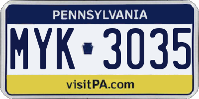 PA license plate MYK3035