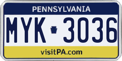 PA license plate MYK3036