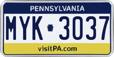 PA license plate MYK3037