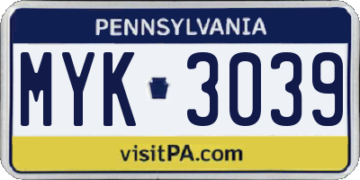 PA license plate MYK3039