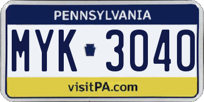 PA license plate MYK3040