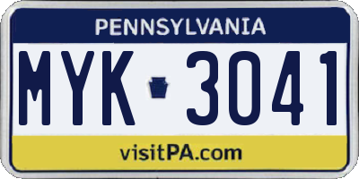 PA license plate MYK3041