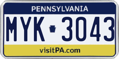 PA license plate MYK3043
