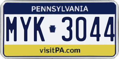 PA license plate MYK3044
