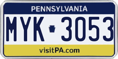 PA license plate MYK3053