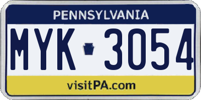 PA license plate MYK3054