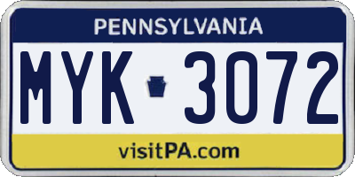 PA license plate MYK3072