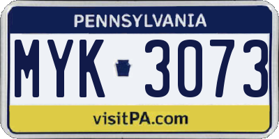 PA license plate MYK3073