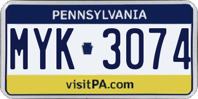 PA license plate MYK3074