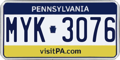 PA license plate MYK3076