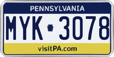 PA license plate MYK3078