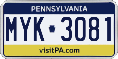 PA license plate MYK3081