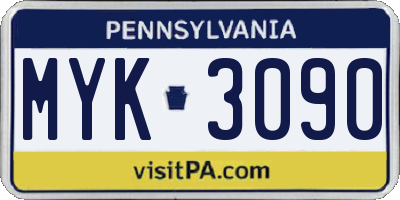PA license plate MYK3090