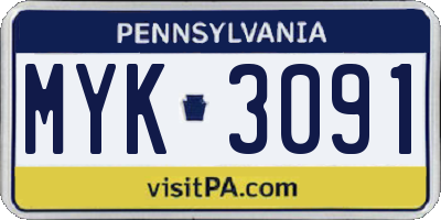 PA license plate MYK3091