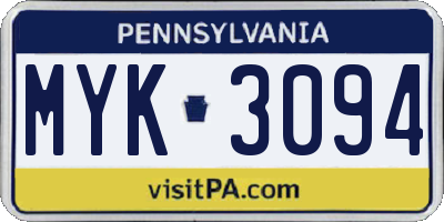 PA license plate MYK3094