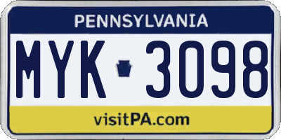 PA license plate MYK3098