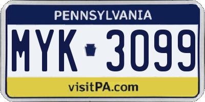 PA license plate MYK3099