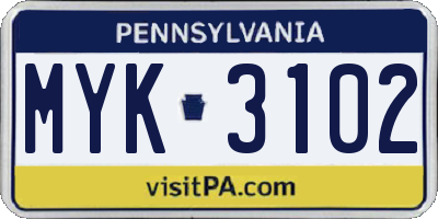 PA license plate MYK3102