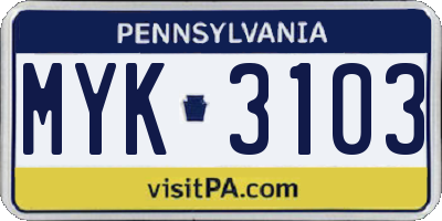 PA license plate MYK3103