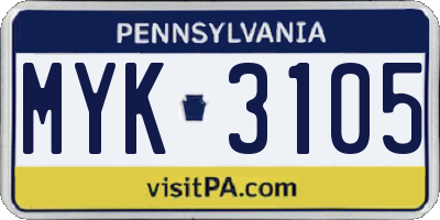 PA license plate MYK3105