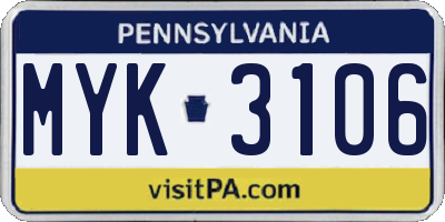 PA license plate MYK3106