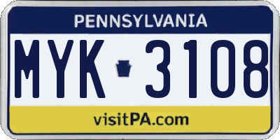PA license plate MYK3108