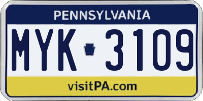 PA license plate MYK3109