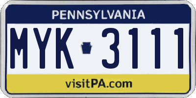 PA license plate MYK3111