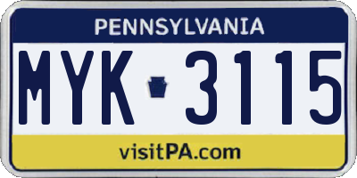 PA license plate MYK3115